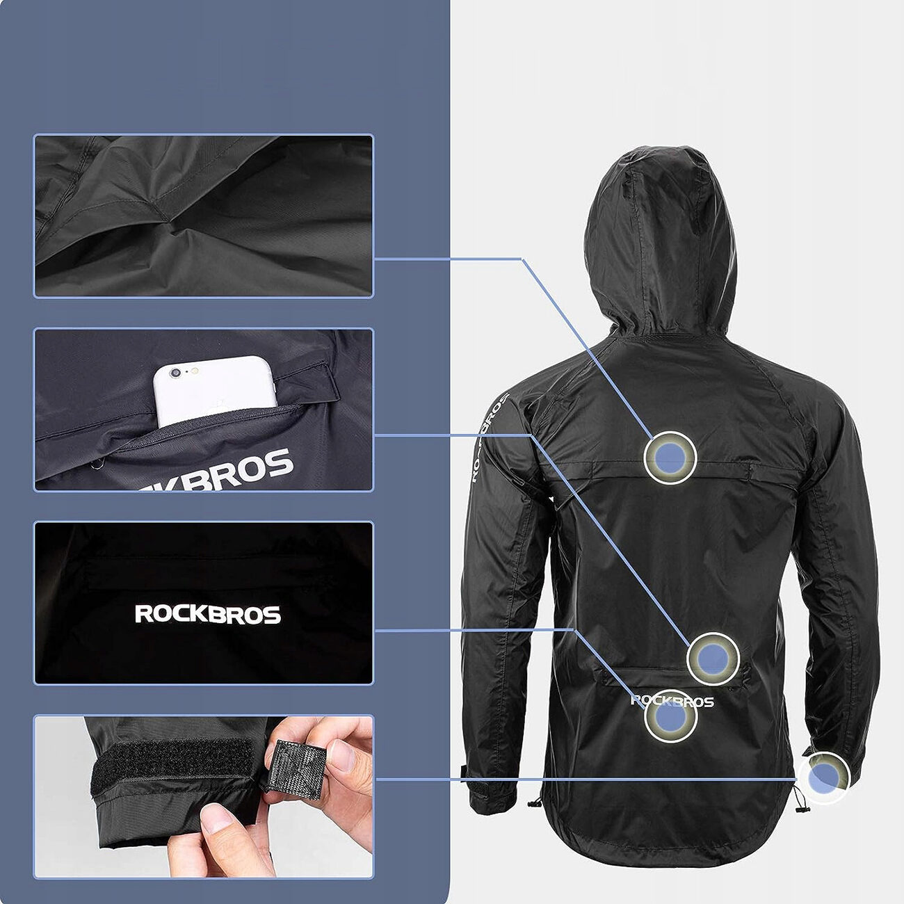 Rockbros YPY013BK4XL Rain Jacket Breathable Windproof XXXXL - Black - imagine 6