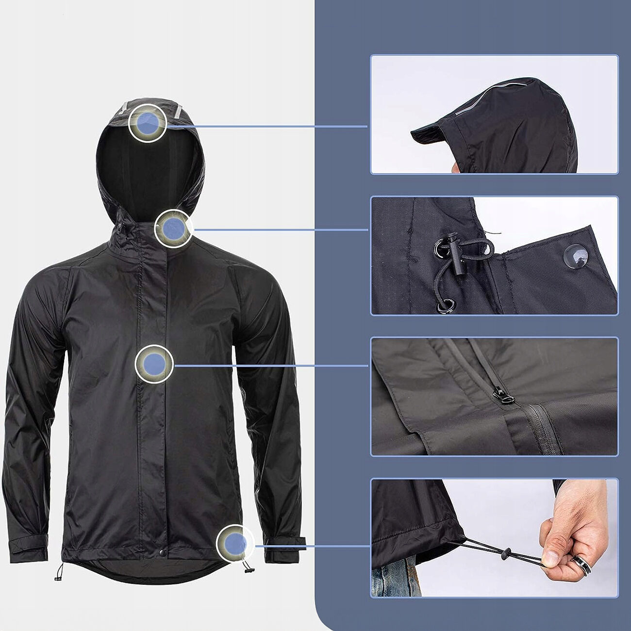 Rockbros YPY013BKXL Rain Jacket Breathable Windproof XL - Black - imagine 2