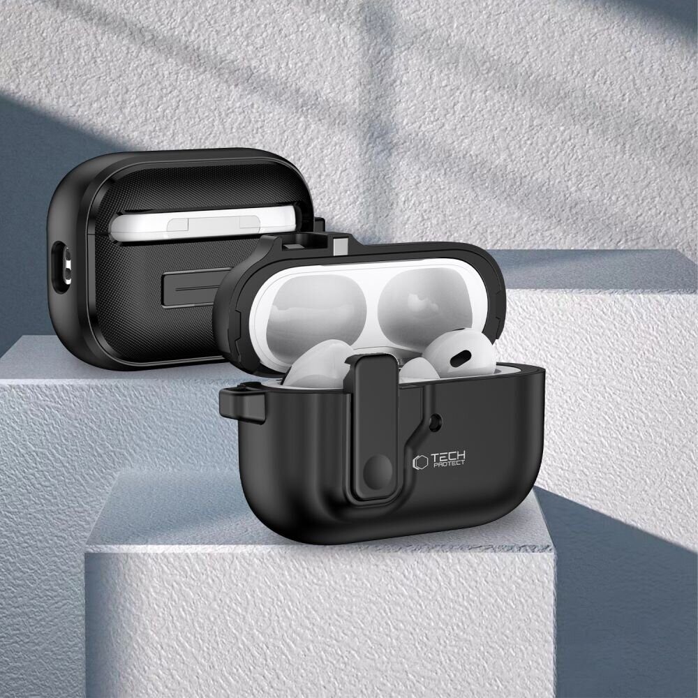 Tech-Protect Slim Hook Case with Carabiner for Apple AirPods Pro 1 / 2 - Black - imagine 8