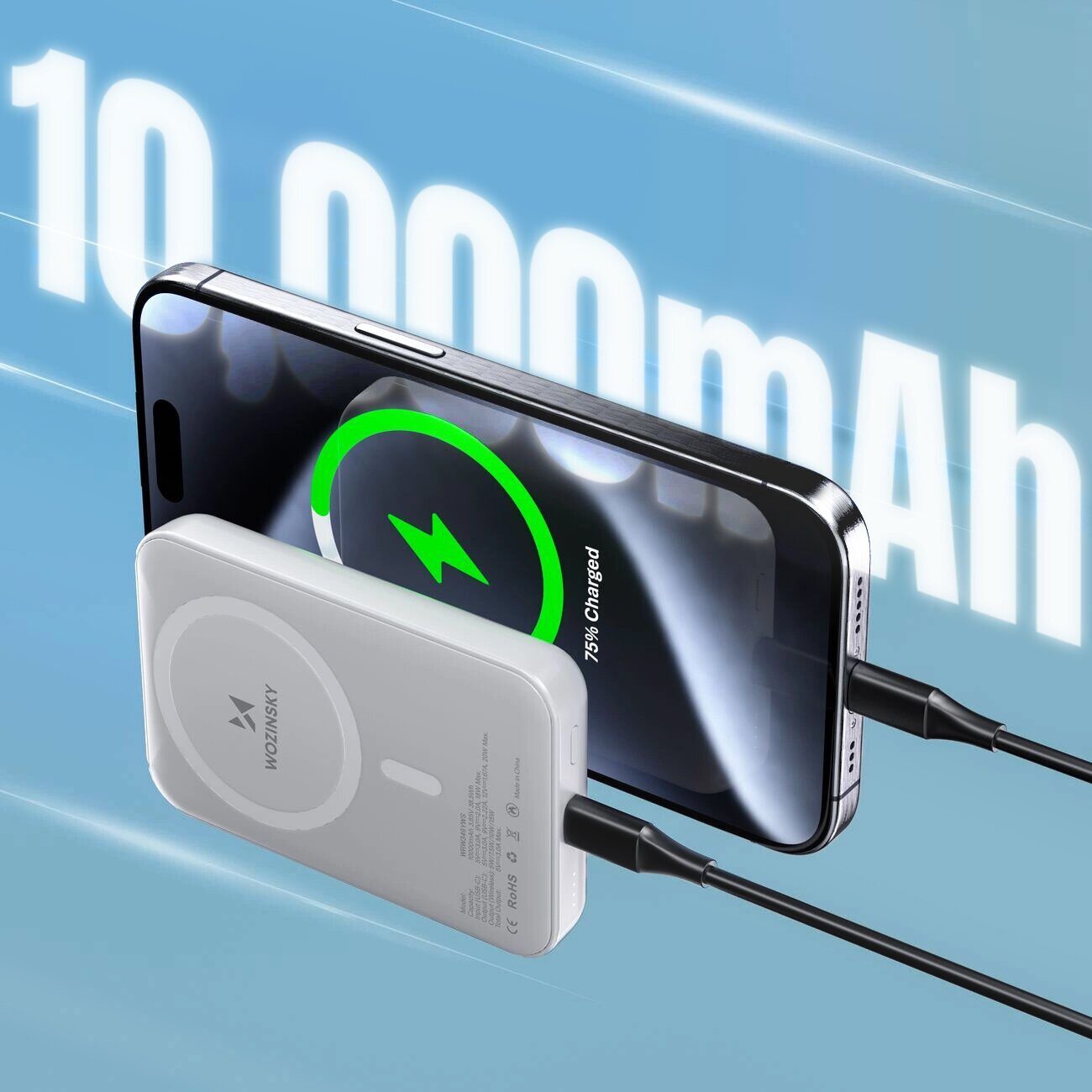 Wozinsky WRW349YWS 10000 mAh Magnetic Power Bank - White - imagine 4