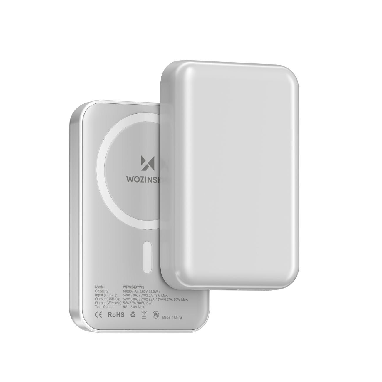 Wozinsky WRW349YWS 10000 mAh Magnetic Power Bank - White - imagine 2
