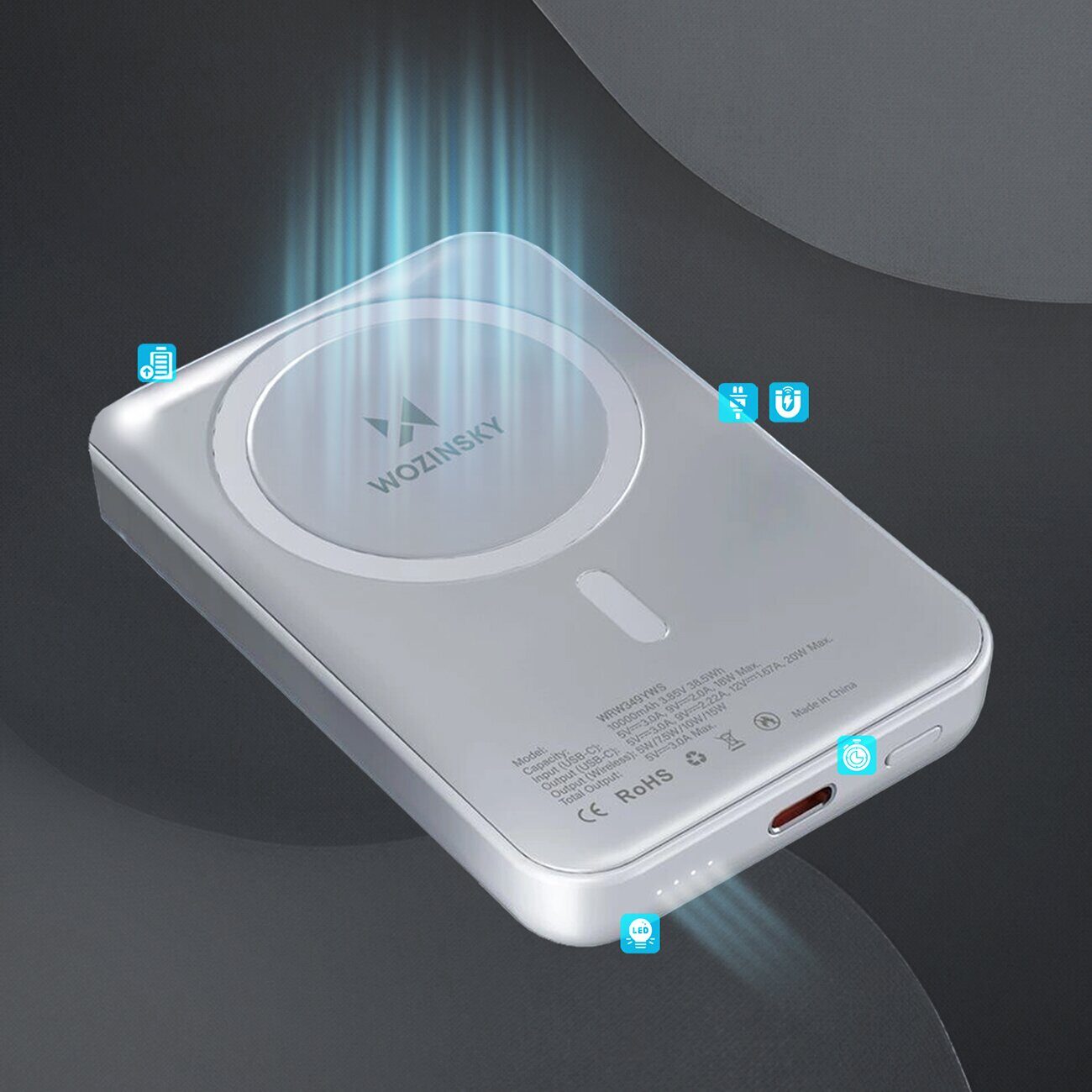 Wozinsky WRW349YWS 10000 mAh Magnetic Power Bank - White - imagine 9