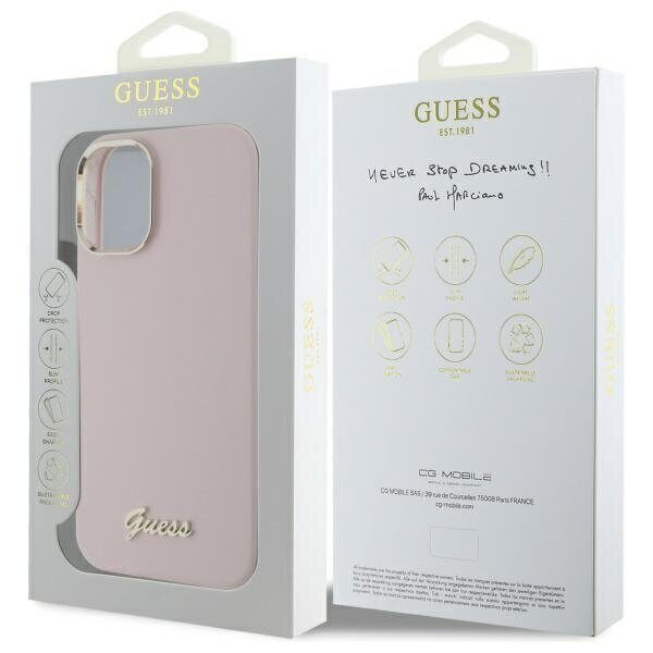 Guess Silicone Script Metal Logo & Frame iPhone 16 Case - Pink - imagine 8