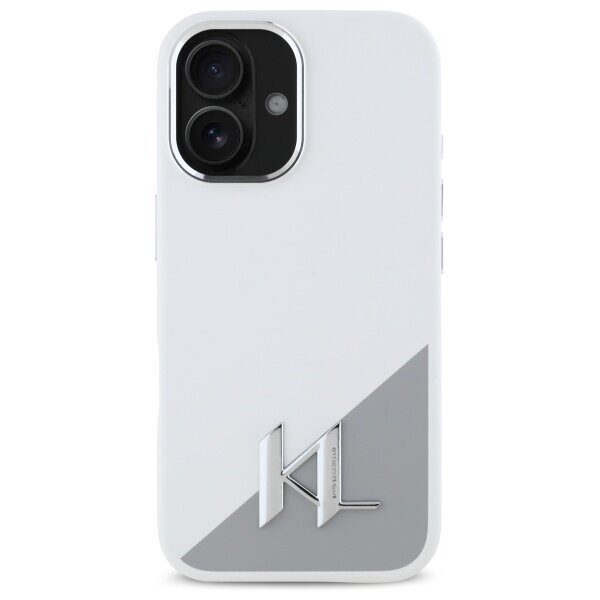 Karl Lagerfeld Silicone Initial Metal Logo MagSafe iPhone 16 Case - White - imagine 3