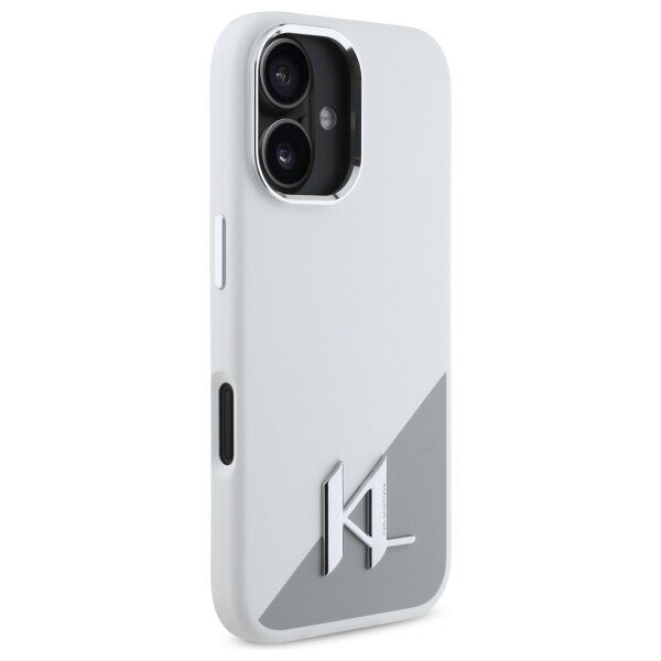 Karl Lagerfeld Silicone Initial Metal Logo MagSafe iPhone 16 Case - White - imagine 4
