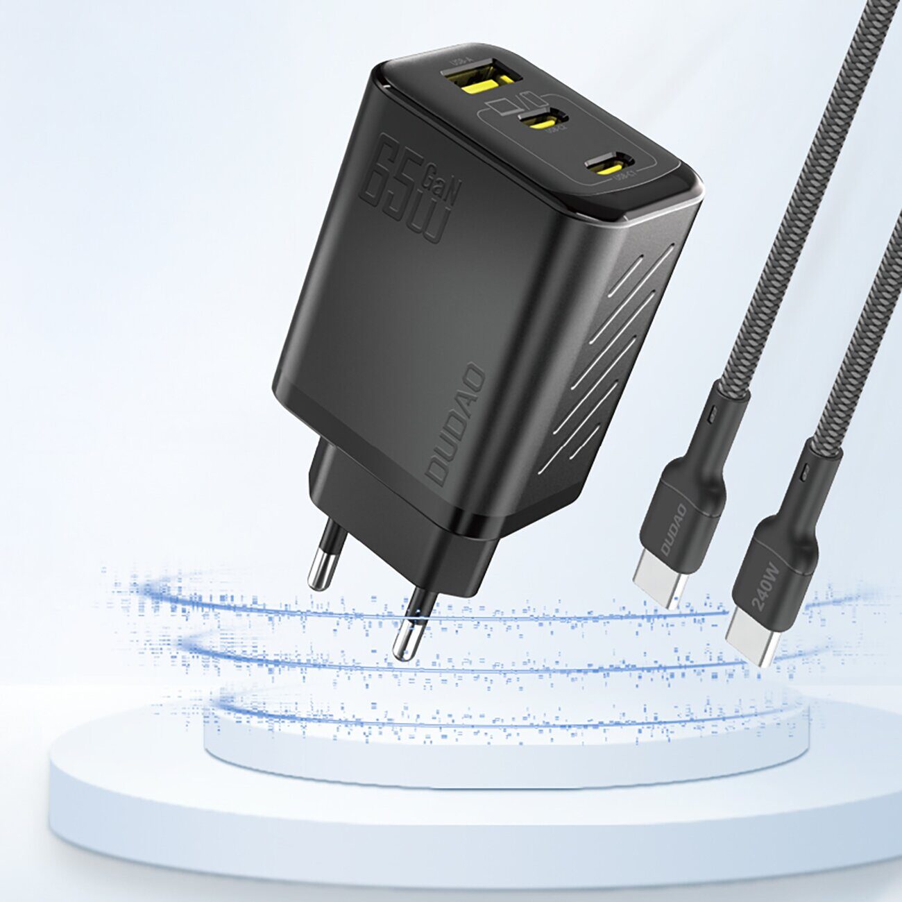 Dudao A29 65W GaN Wall Charger 2 x USB-C + 1 x USB-A - Black - imagine 2