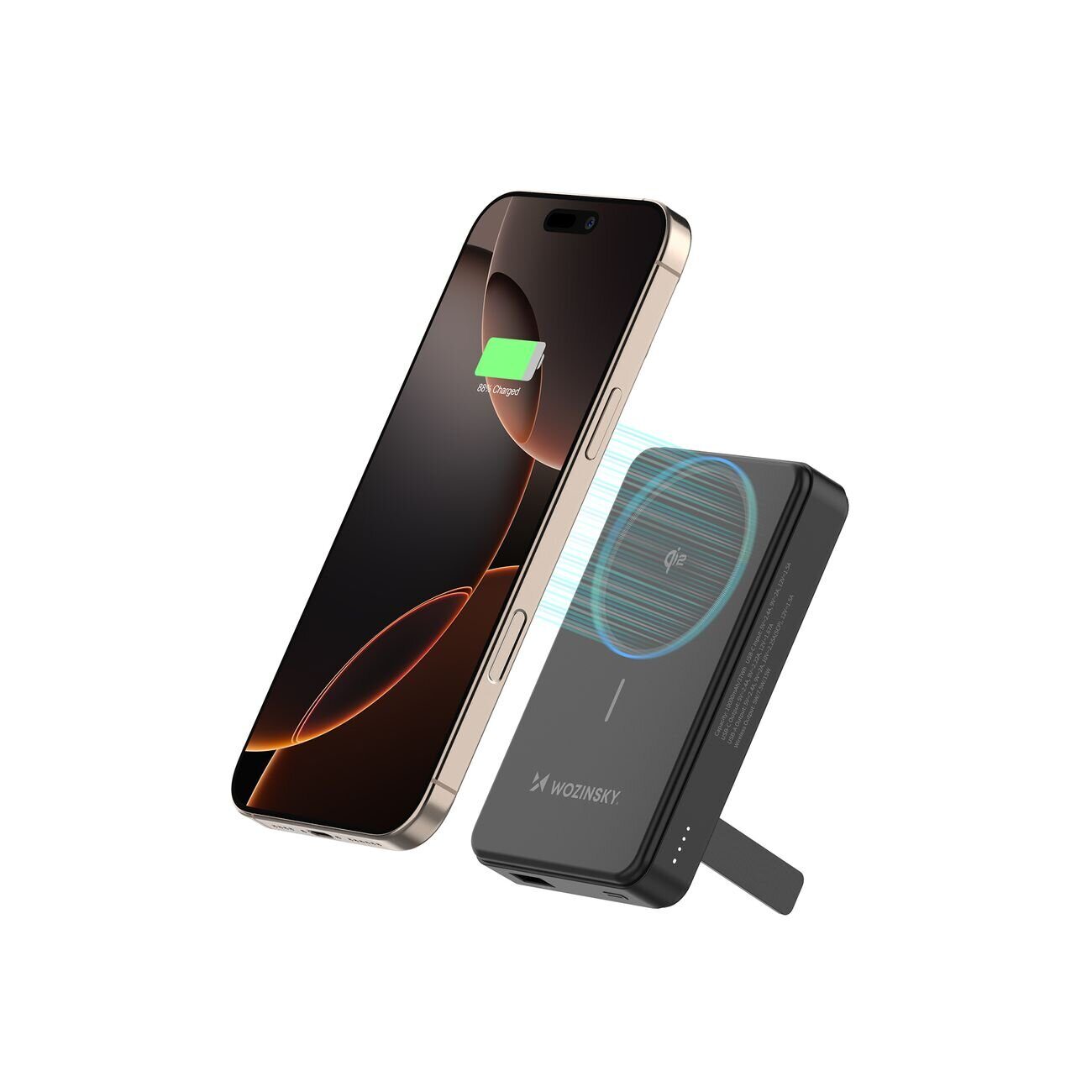 Powerbank Wozinsky WLWP-10KA0Y3S 22.5W PD Qi2 10000 mAh, with stand, 1x USB-A, 1x USB-C - black - imagine 7
