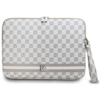 DKNY Sleeve Checkered Pattern Printed Stripes 16" Laptop Case - Beige