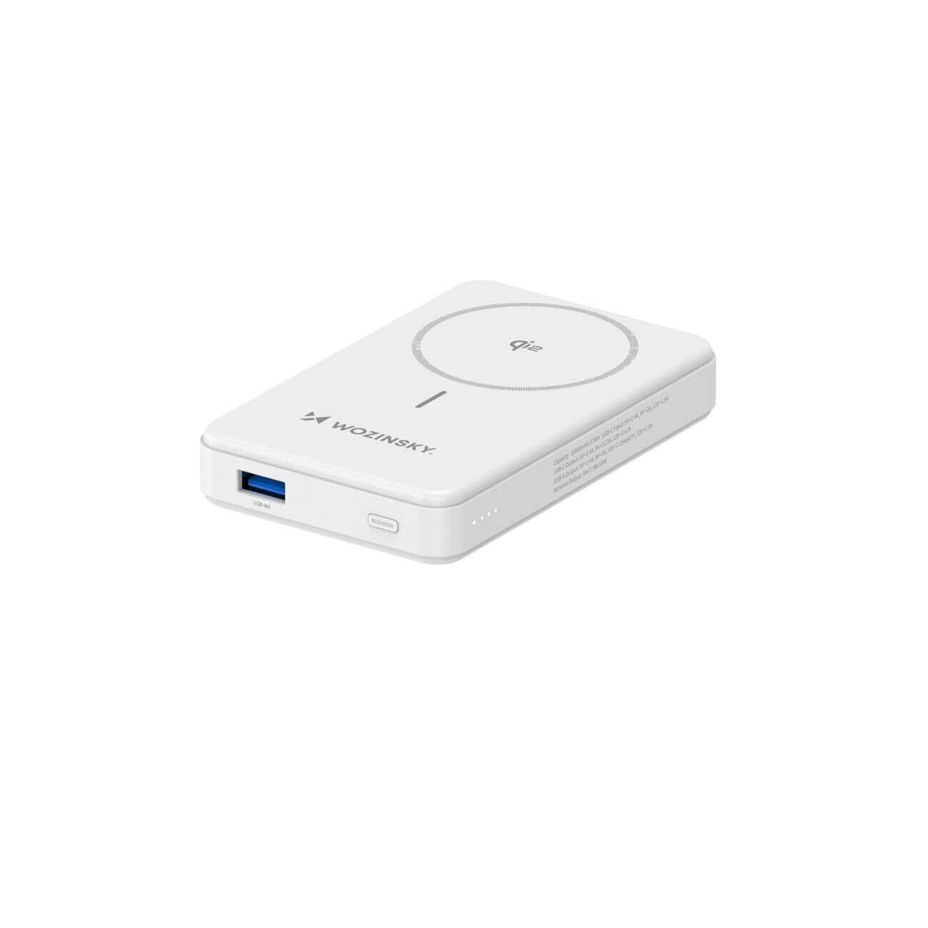 Powerbank Wozinsky WLWP-10KA0Y3WS 22.5W PD Qi2 10000 mAh, with stand, 1x USB-A, 1x USB-C - white - imagine 5