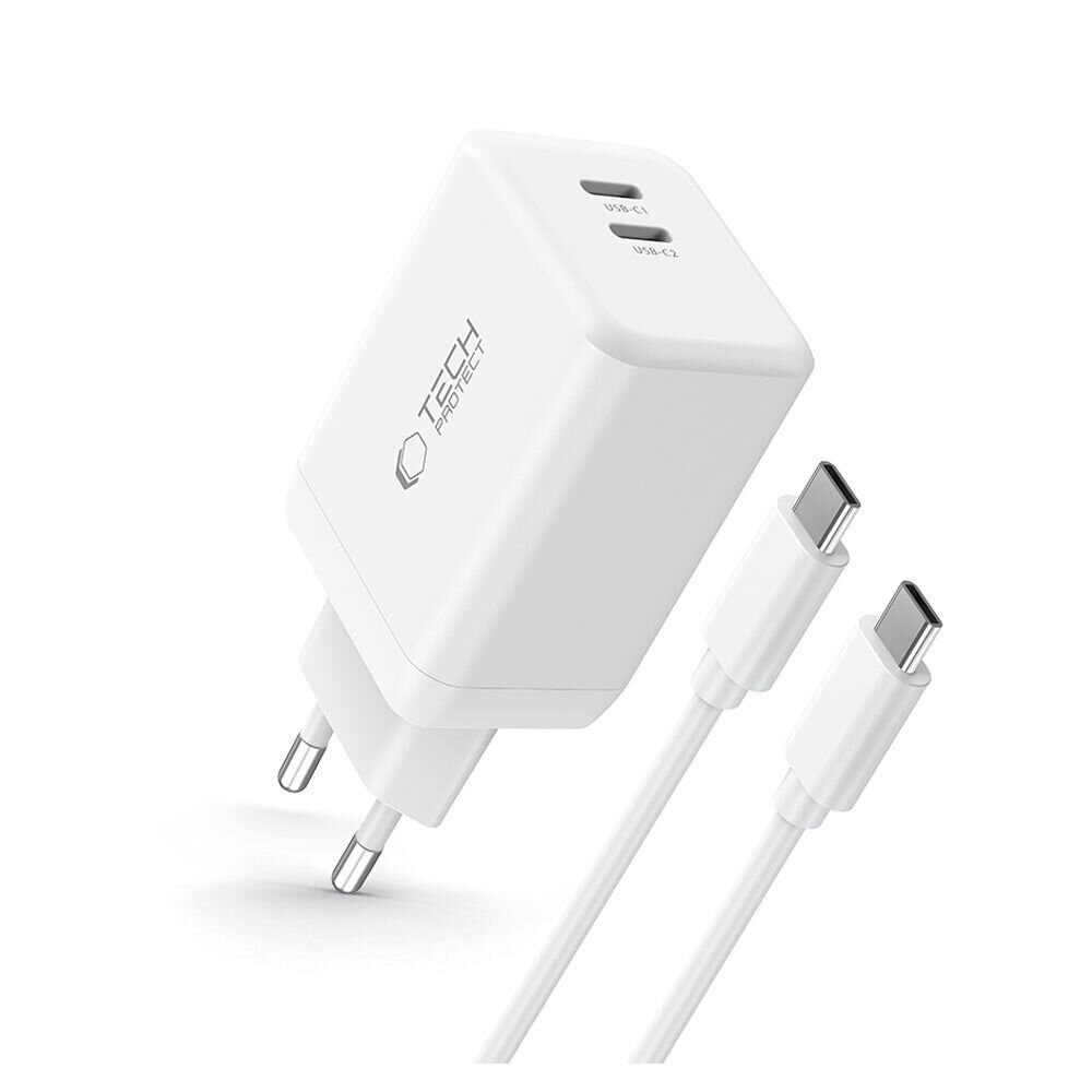 Tech-Protect NC45W-GAN 2-PORT PD45W Charger + Type-C CABLE - white - imagine 2