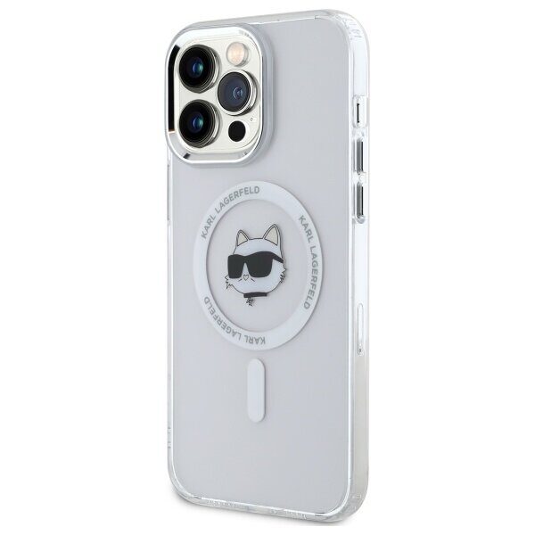 Karl Lagerfeld IML Metal Choupette Head MagSafe iPhone 13 Pro Case - White - imagine 2
