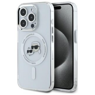 Karl Lagerfeld IML Metal Karl&Choupette Head MagSafe iPhone 15 Pro Case - White
