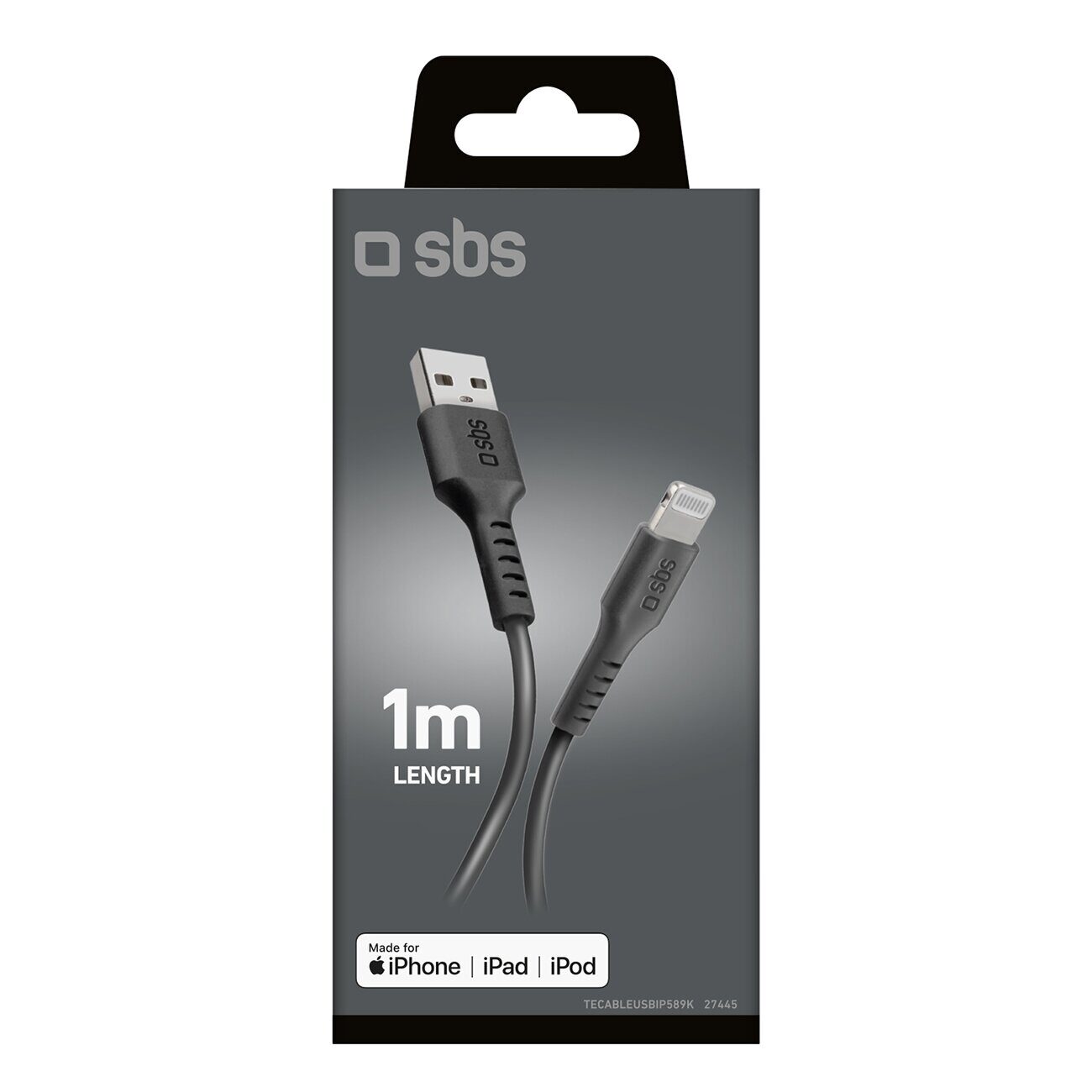SBS TECABLEUSBIP589K USB-A - Lightning Cable 1m MFi Certified - Black - imagine 2