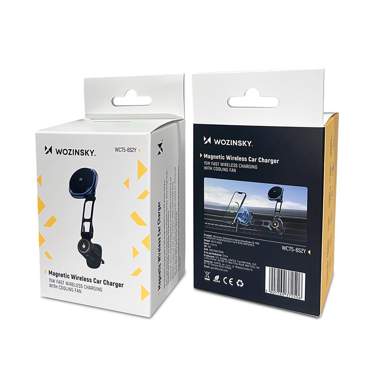 Wozinsky WCT5-6S2Y Car Holder with Qi/MagSafe 15W Wireless Charger and Air Vent Fan - Black - imagine 2