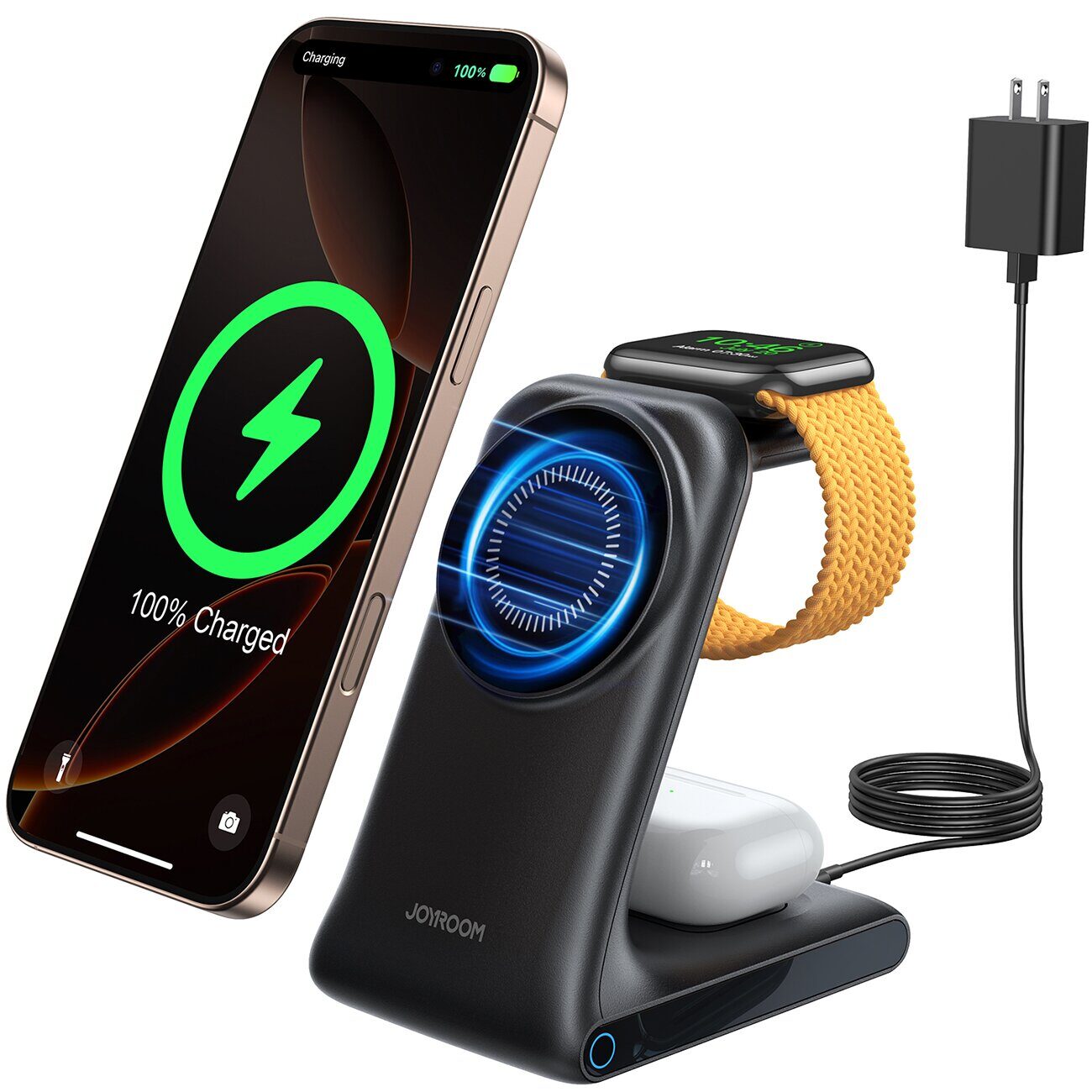 Joyroom JR-W15 Wireless Charger 3 in 1 Charging Station with MagSafe - Black - imagine 2
