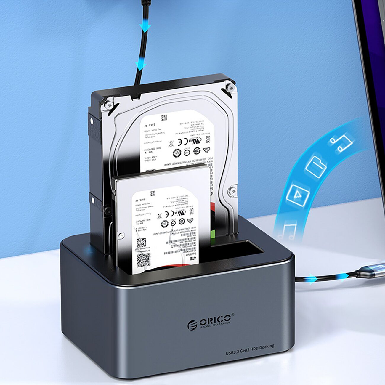 Orico 6646C3-C 4-Drive Docking Station with Offline Clone Function 2.5"/3.5" SATA HDD/SSD - Gray - imagine 3
