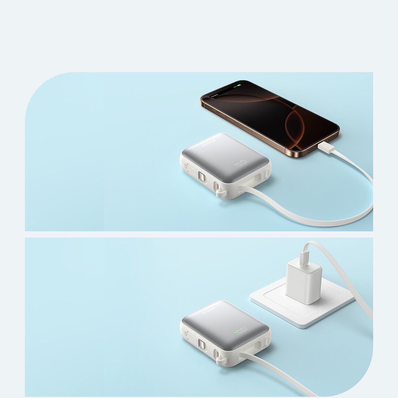 Joyroom JR-PBF27 10000mAh 22.5W Powerbank with Built-in USB-C and Lightning Cables - White - imagine 10
