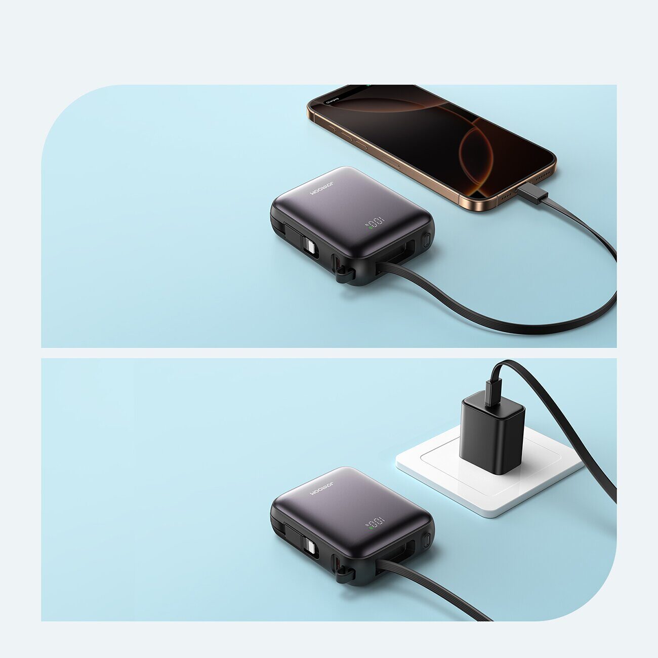 Joyroom JR-PBF27 10000mAh 22.5W Powerbank with Built-in USB-C and Lightning Cables - Black - imagine 10