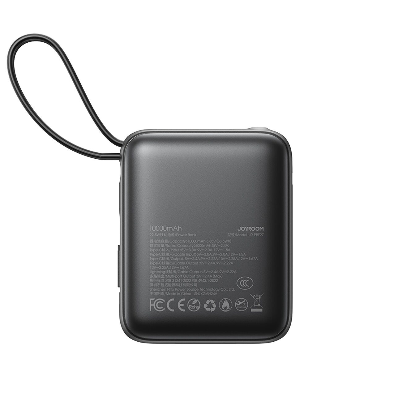 Joyroom JR-PBF27 10000mAh 22.5W Powerbank with Built-in USB-C and Lightning Cables - Black - imagine 3