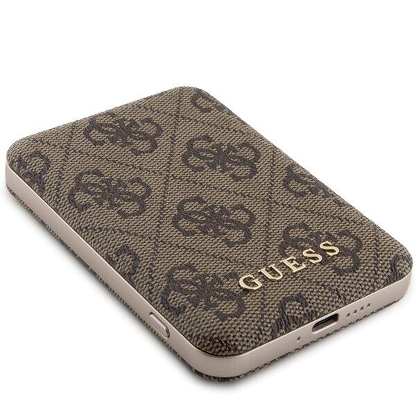 Guess Powerbank inductive 15W GUPB5FP4EMGW 5000mAh brown/brown 4G Leather Metal Logo MagSafe - imagine 3