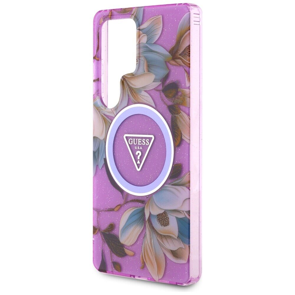 Guess Glitter Flowers Triangle Buttons MagSafe case for Samsung Galaxy S25 Ultra - purple - imagine 6