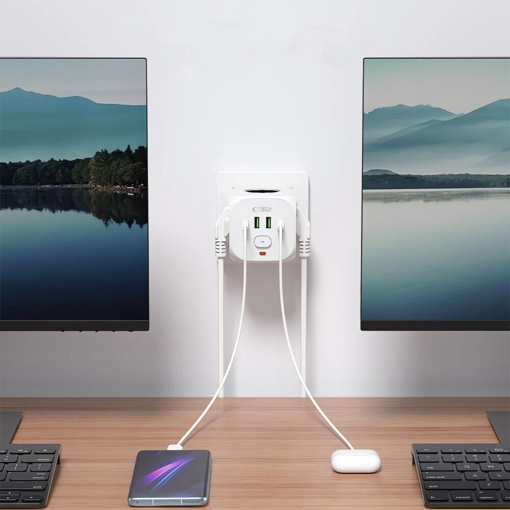 Tech-Protect PCL3x4 Power Strip, 2x USB-A, 2x USB-C, 3x AC Type Schuko - White - imagine 5