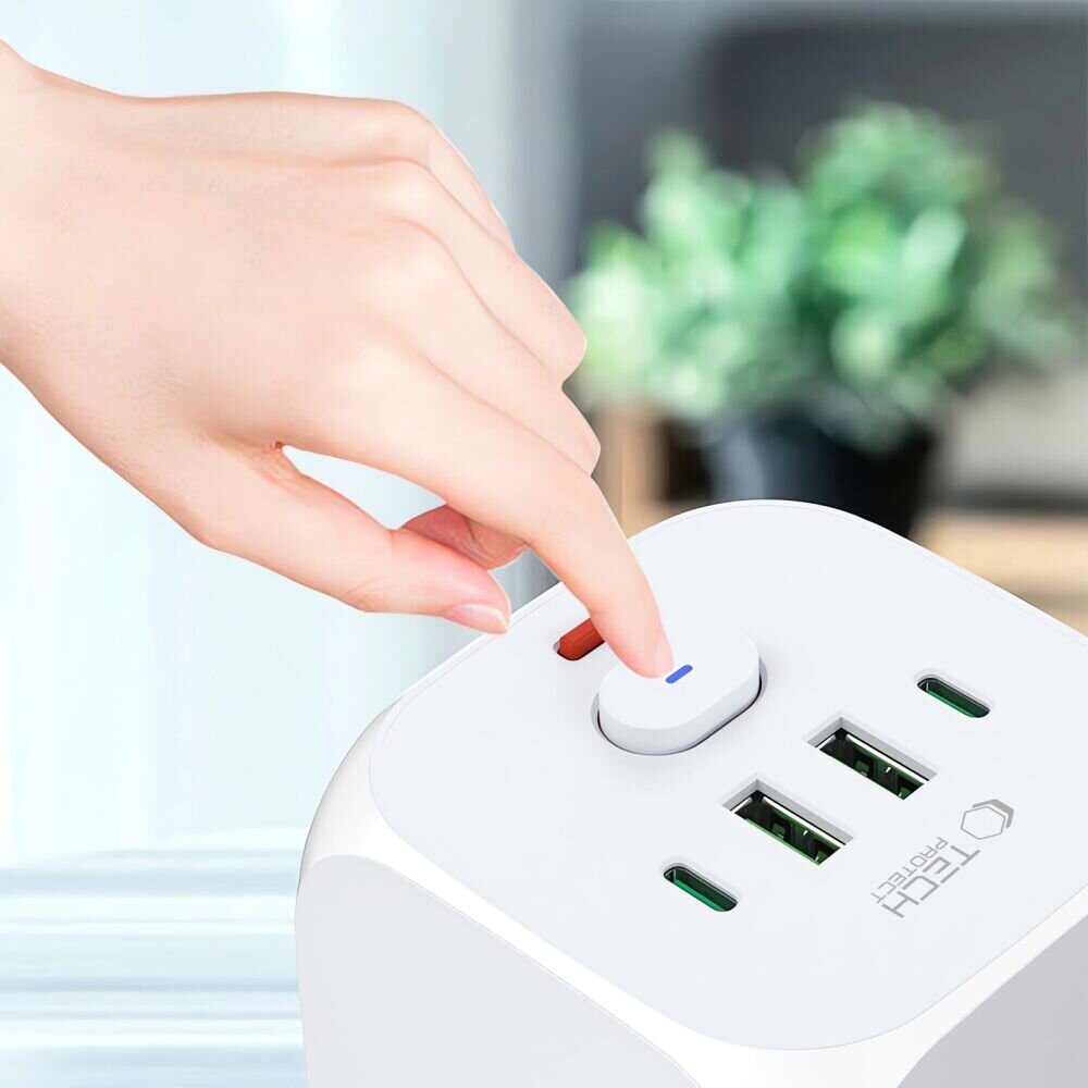 Tech-Protect PCL3x4 Power Strip, 2x USB-A, 2x USB-C, 3x AC Type Schuko - White - imagine 6