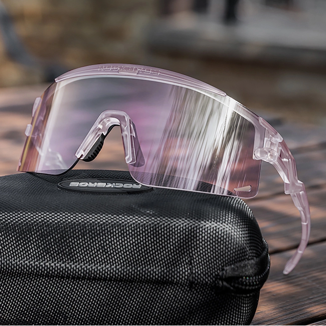 Rockbros Cycling Glasses Photochromic, with UV Protection and Corrective Insert, Clear - Purple - imagine 4