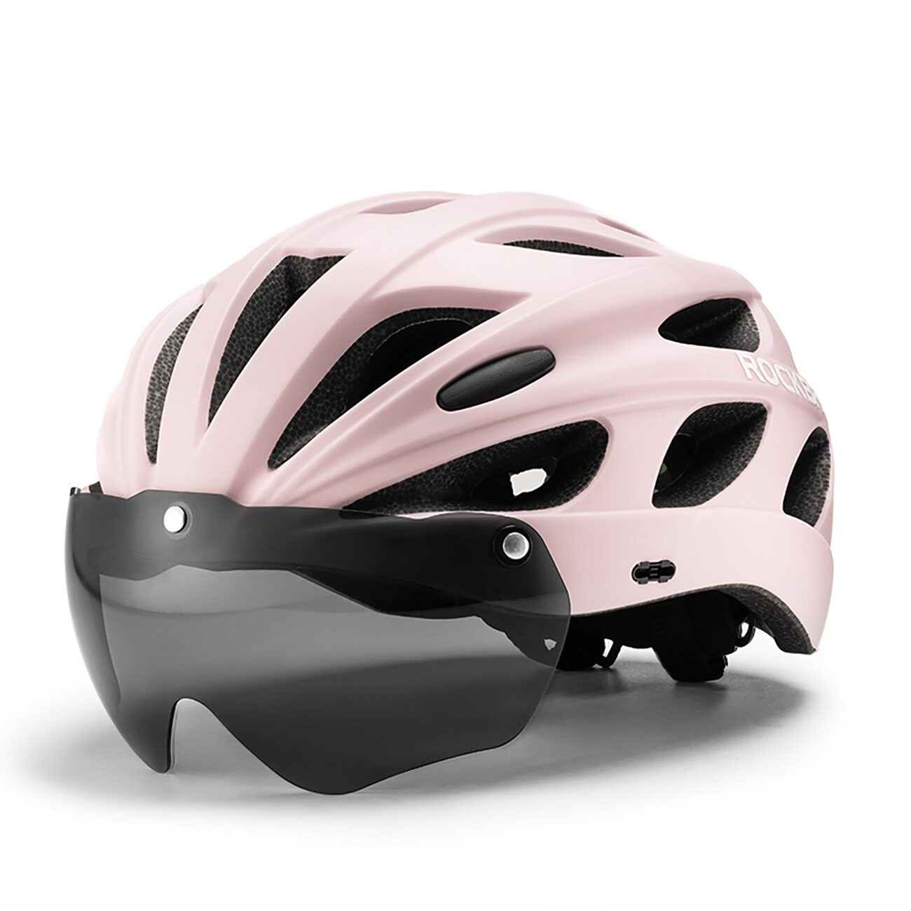 Rockbros Bike Helmet with Visor, Detachable UV Goggles, Detachable Visor, Unisex - Pink - imagine 2