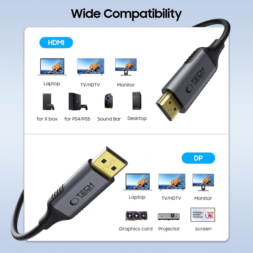 Tech-Protect UltraBoost DisplayPort / HDMI 2.0 Cable 4K 60Hz 2m - Black - imagine 2