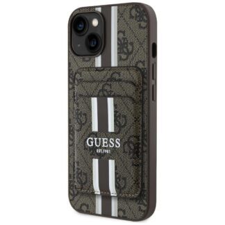 Guess 4G Stripes case with MagSafe wallet for iPhone 15 brown