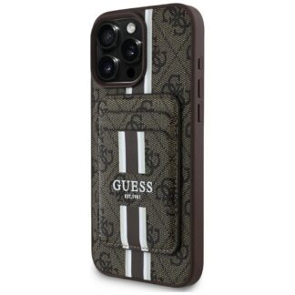 Guess 4G Stripes case with MagSafe wallet for iPhone 16 Pro Max brown