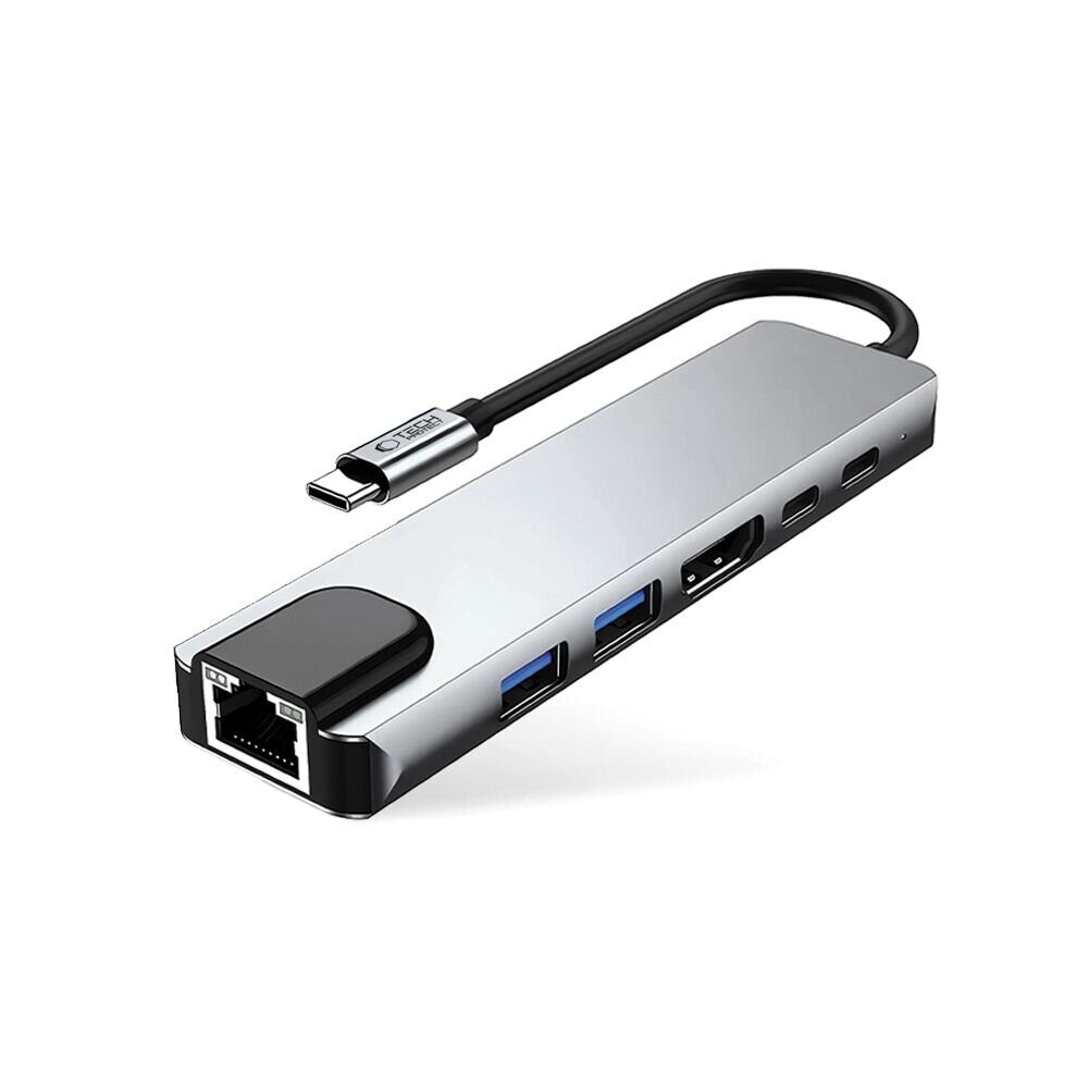 Tech-Protect HB02 HUB Adapter 6in1 USB-C + USB2.0 + USB3.0 + HDMI 4K 30Hz + RJ45 + PD100W - gray - imagine 2