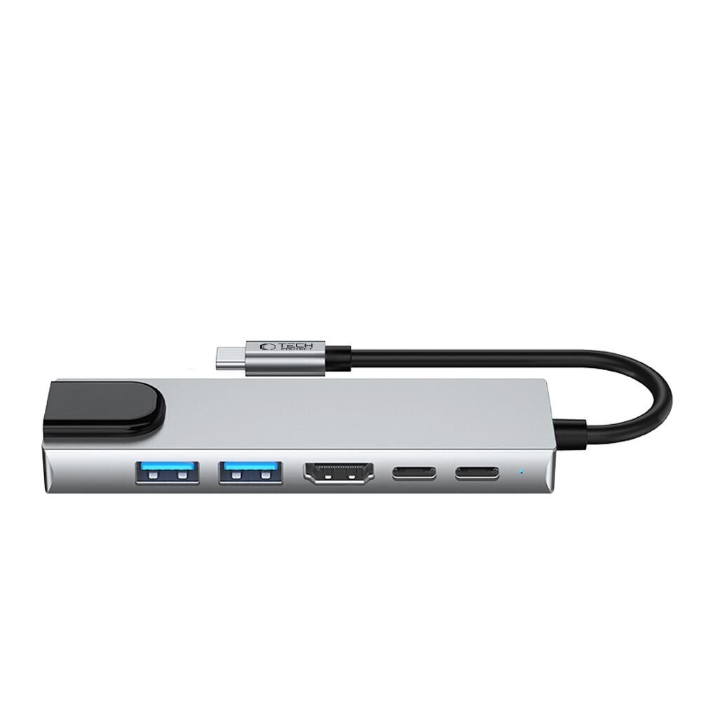 Tech-Protect HB02 HUB Adapter 6in1 USB-C + USB2.0 + USB3.0 + HDMI 4K 30Hz + RJ45 + PD100W - gray - imagine 3