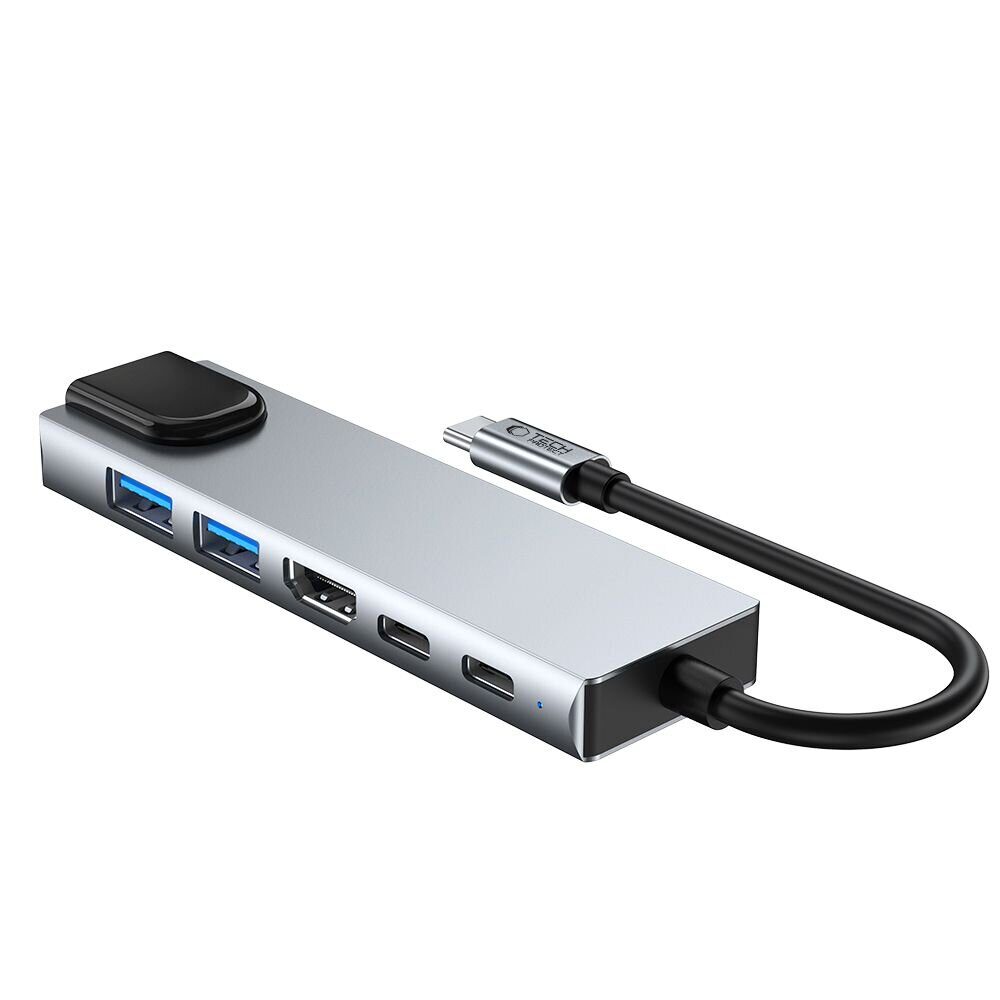 Tech-Protect HB02 HUB Adapter 6in1 USB-C + USB2.0 + USB3.0 + HDMI 4K 30Hz + RJ45 + PD100W - gray - imagine 4