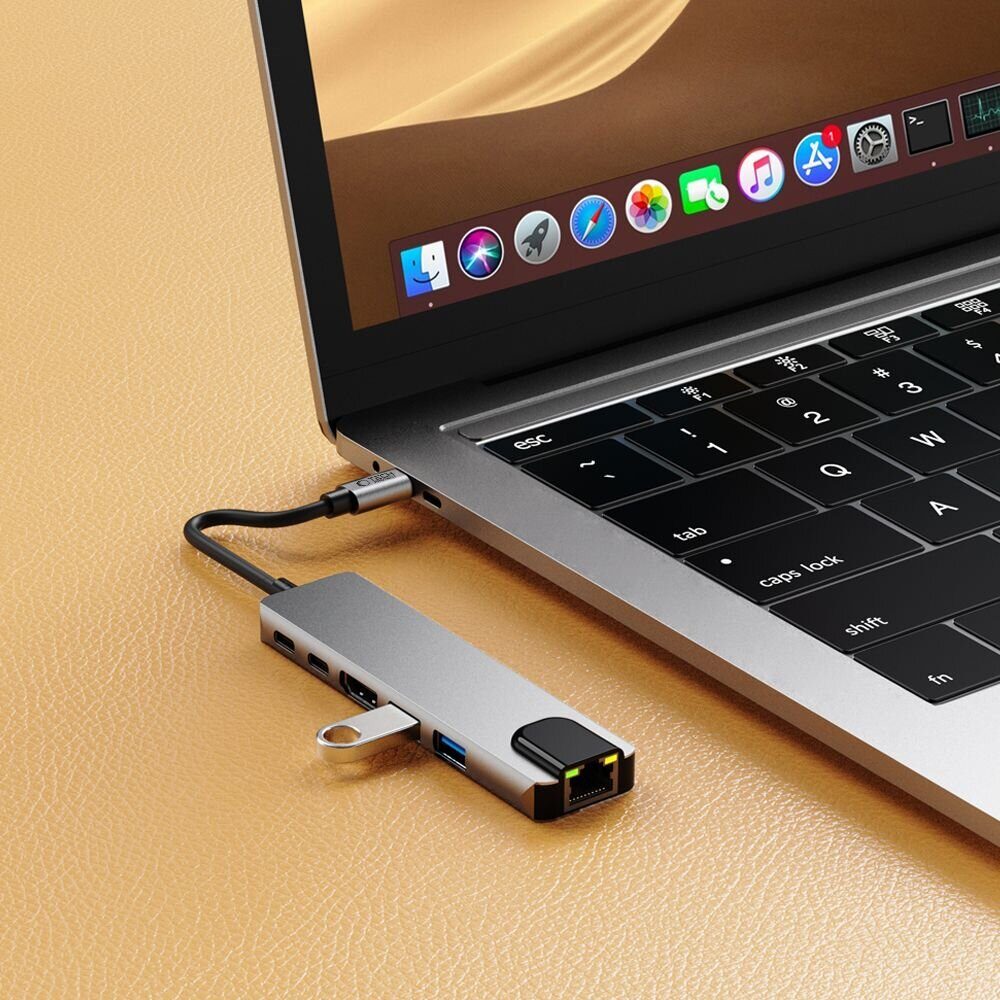 Tech-Protect HB02 HUB Adapter 6in1 USB-C + USB2.0 + USB3.0 + HDMI 4K 30Hz + RJ45 + PD100W - gray - imagine 7