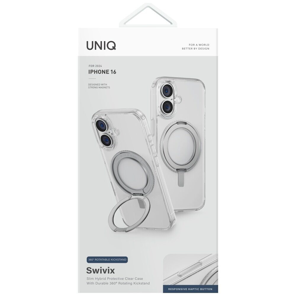 Uniq Swivix 360 Rotating Kickstand Case for iPhone 16 - Transparent - imagine 2