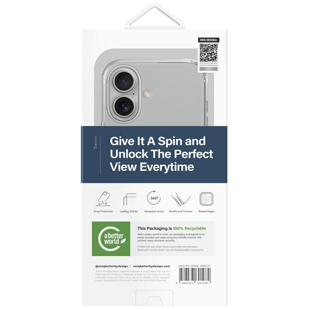Uniq Swivix 360 Rotating Kickstand Case for iPhone 16 - Transparent - imagine 3