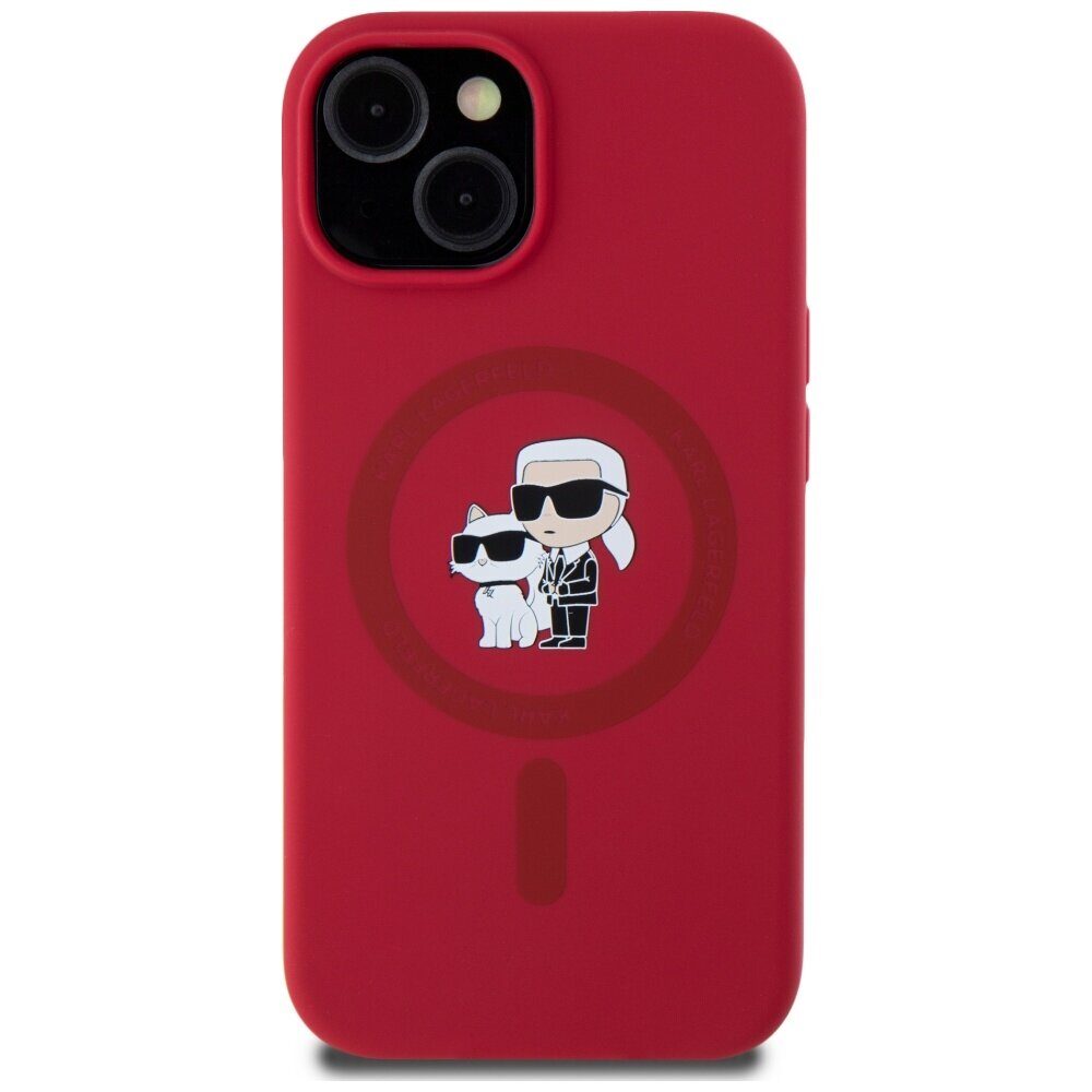 Karl Lagerfeld Silicone Karl&Choupette Heads Ring MagSafe iPhone 15 Case - Red - imagine 3