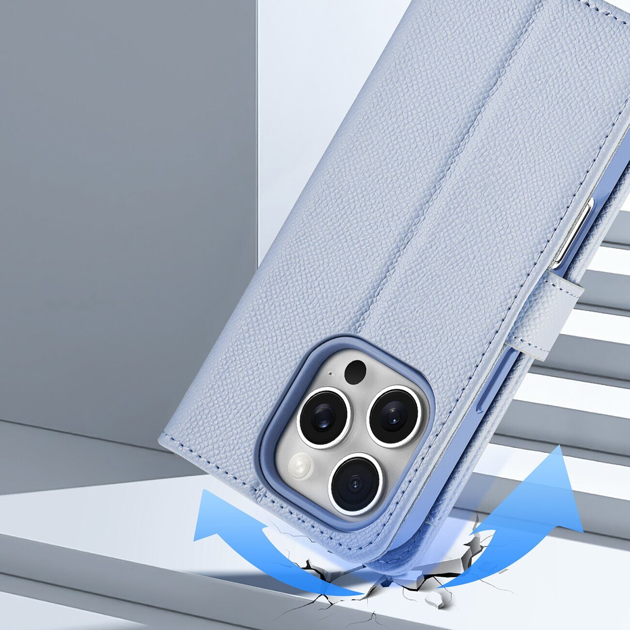 Dux Ducis Lawa Leather Case for iPhone 16 Pro Max with Detachable Magnetic Wallet - Blue - imagine 10