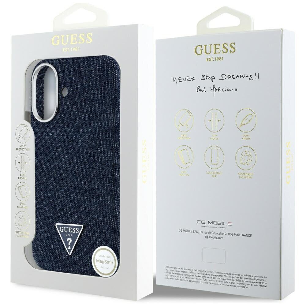 Guess Denim Triangle Logo MagSafe iPhone 16 Case - Blue - imagine 8