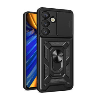Hybrid Armor Camshield Case with Stand and Camera Cover for Realme P3 5G - Black