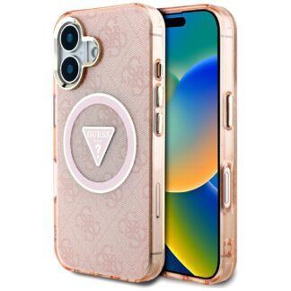 Guess IML Metal Glitter 4G Circle Triangle MagSafe case for iPhone 16 - pink