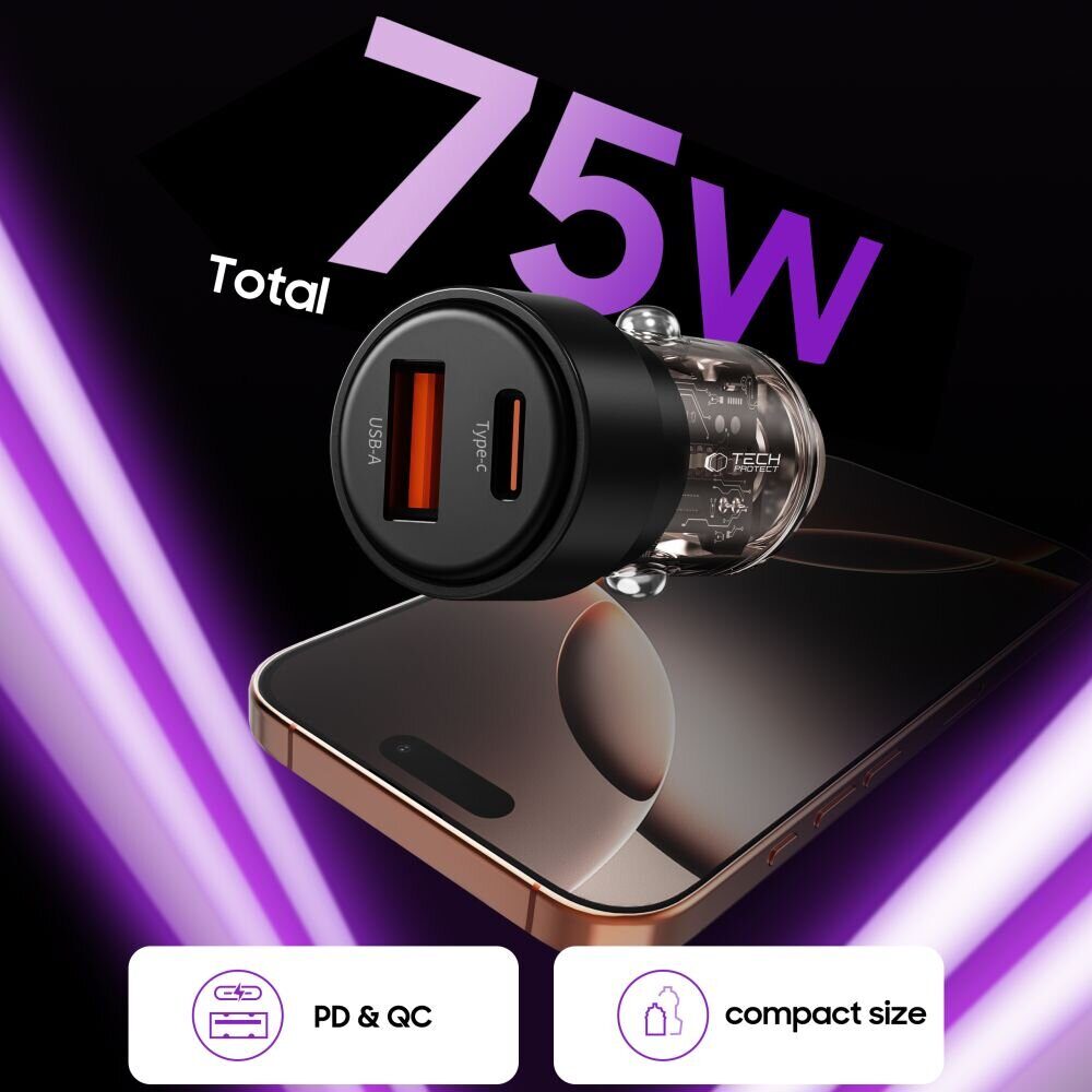 CC03 2-port PD75W car charger - black - imagine 4