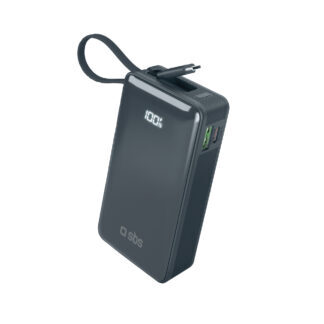 Powerbank SBS 10000 mAh 20W with built-in USB-C cable and digital display - dark gray