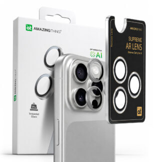 AmazingThing AR Aluminum 3 Lens Glass with Camera Lens Frame for iPhone 16 Pro / 16 Pro Max - Silver