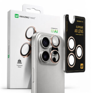 AmazingThing AR Aluminum 3 Lens Glass with Camera Lens Frame for iPhone 16 Pro / 16 Pro Max - Rose Gold