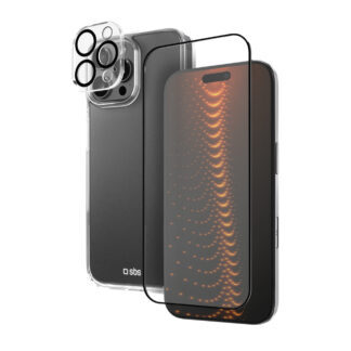 SBS set with D3O technology for iPhone 16 Pro Max - case + glass screen and camera protector - transparent