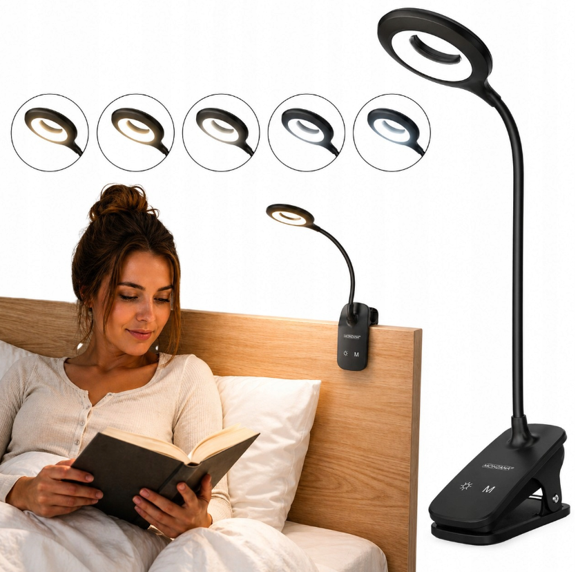 Mini Wozinsky Wireless LED Reading Lamp with Clip + USB-C Cable - Black - imagine 6