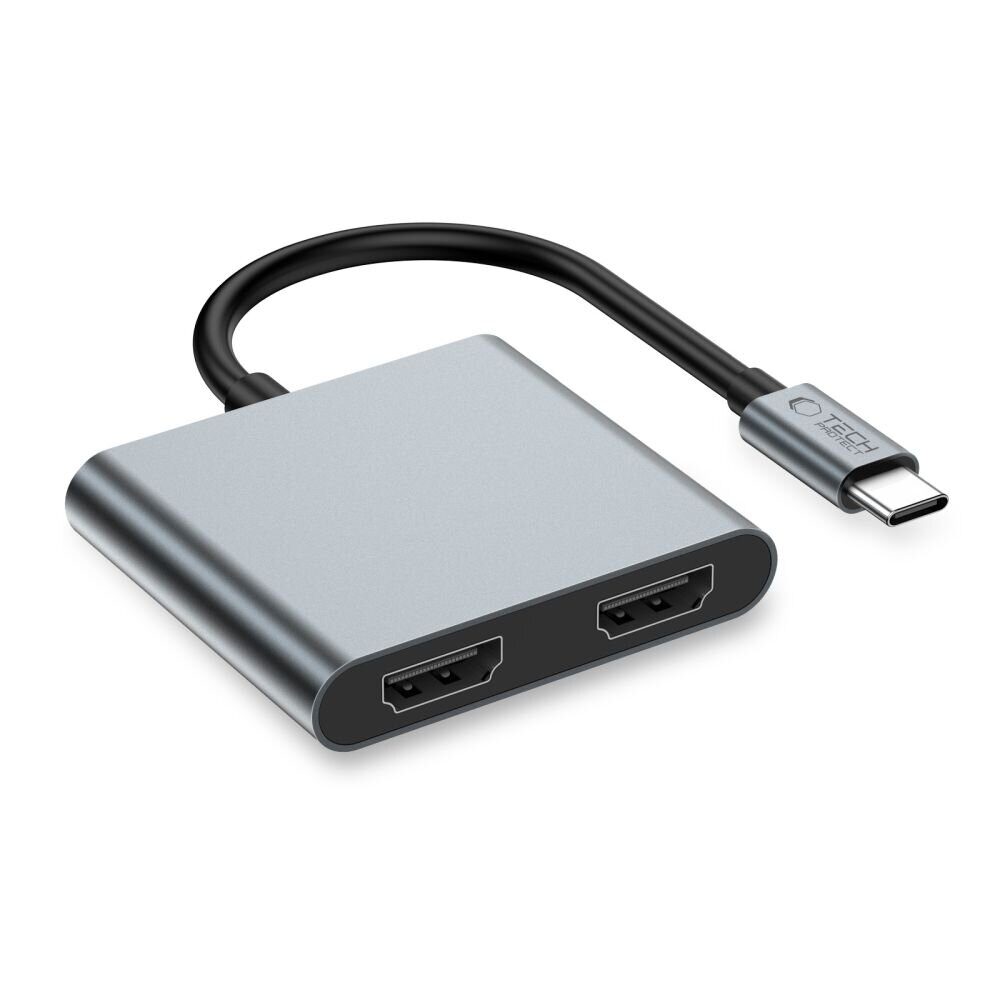 Tech-Protect HB08 4in1 USB-C + USB2.0 + 2 x HDMI 4K 60HZ adapter - gray - imagine 2